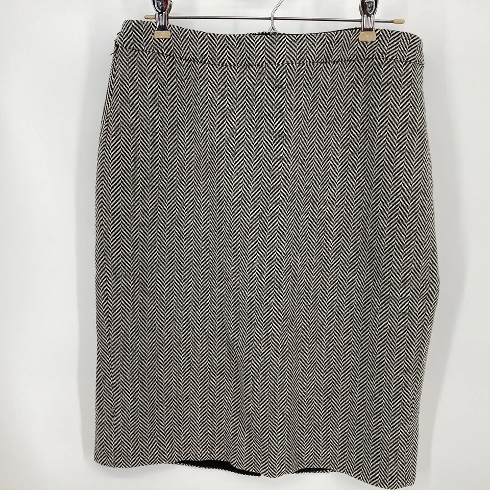 J. Crew Pencil Skirt Womens Size 6 Herringbone Black/White Lined Wool Blend