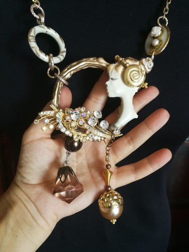 Luxury Jewelry Gothic Art Deco Nouveau Necklace Pendant Princess Beads Pearl Bib - Picture 7 of 24