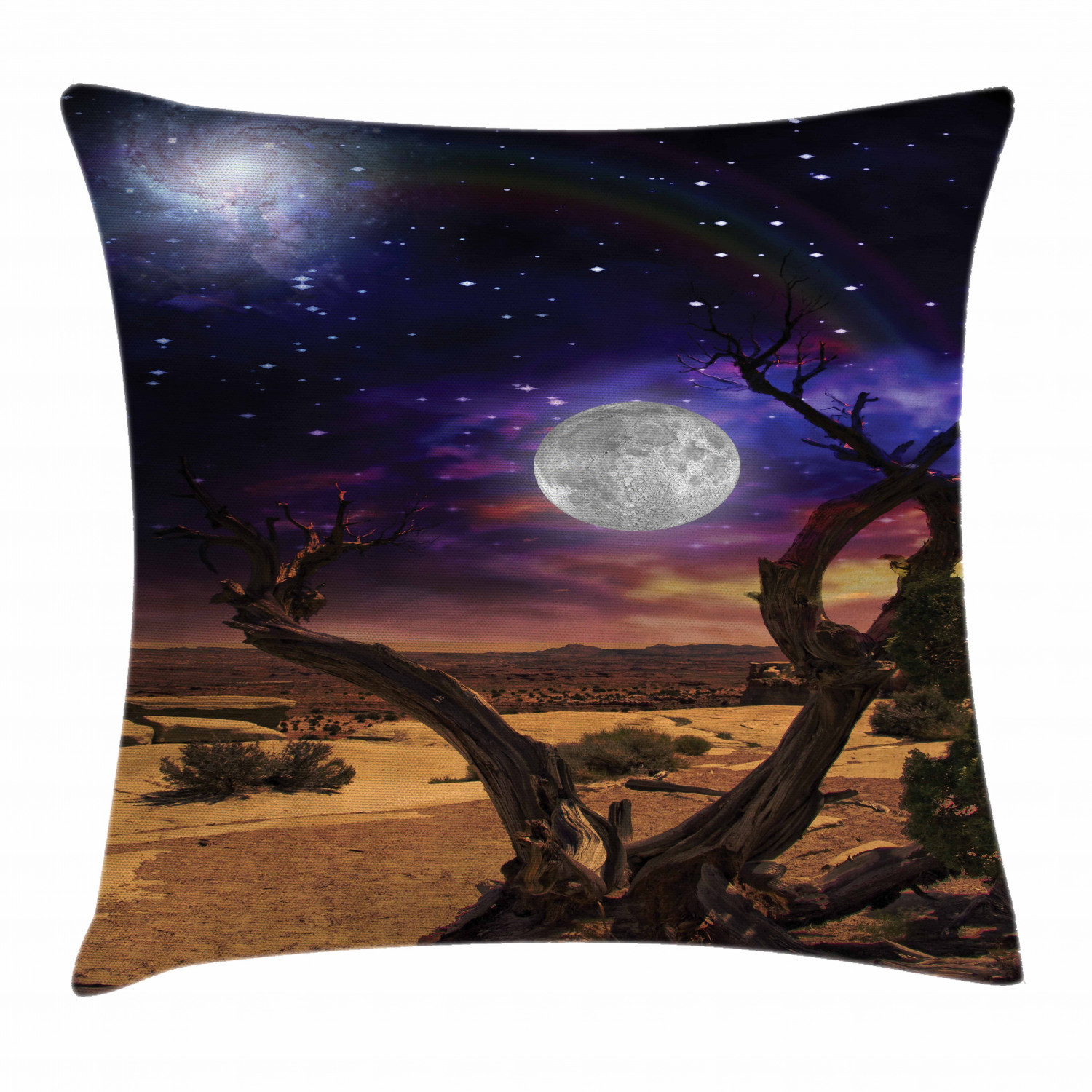 Moon Throw Pillow Case with Desert Night Nebula Stars Design 18 Inch Square Cushion Cover