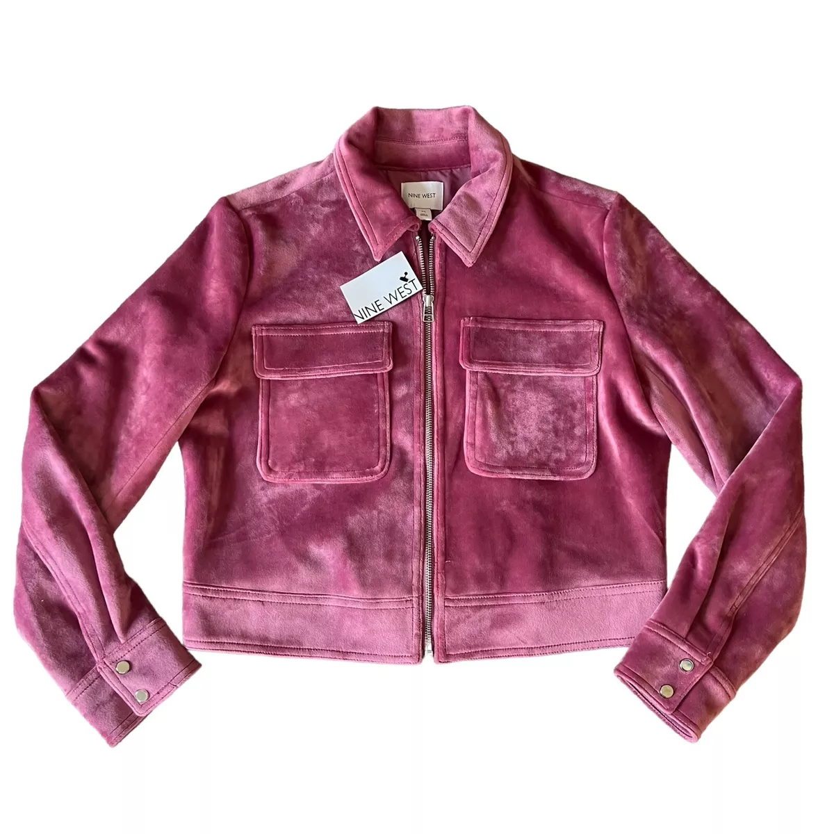 Nine West Jacket Womens Size M Pink Velvet Zip Up Cropped New