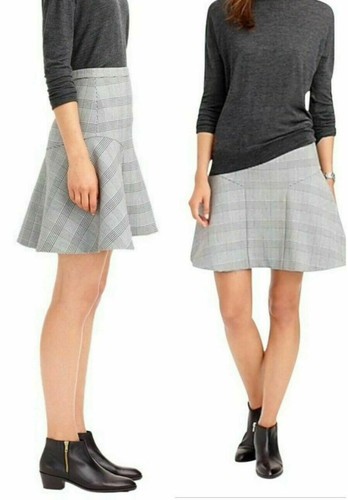 J. CREW Black & Gray PLAZA SKIRT IN GLEN PLAID Fit & Flare Flounced Mini 00 XXS