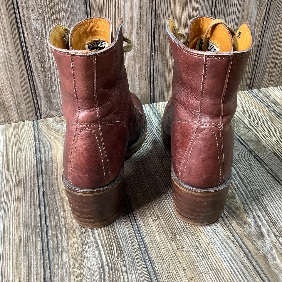 RARO Botas Frye Sabrina 6G Para Mujer Con Cordones Marrón Mármol Combate De Colección Talla 10 M Foto 3 de 4