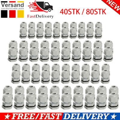 80/40x Kabelverschraubung Set M12 M16 M20 M25 IP67 Wasserdicht Grau Weiß DE