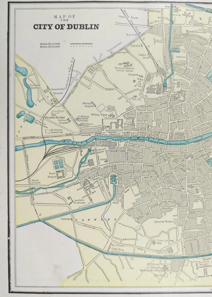 Vintage 1900 DUBLIN IRELAND Map 14"x11" Old Antique Original USHERS QUAY - Image 3 of 4