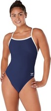   SPEEDO Girls Youth Flyback One Piece Swimsuit, Navy/White Size 8/24 US  