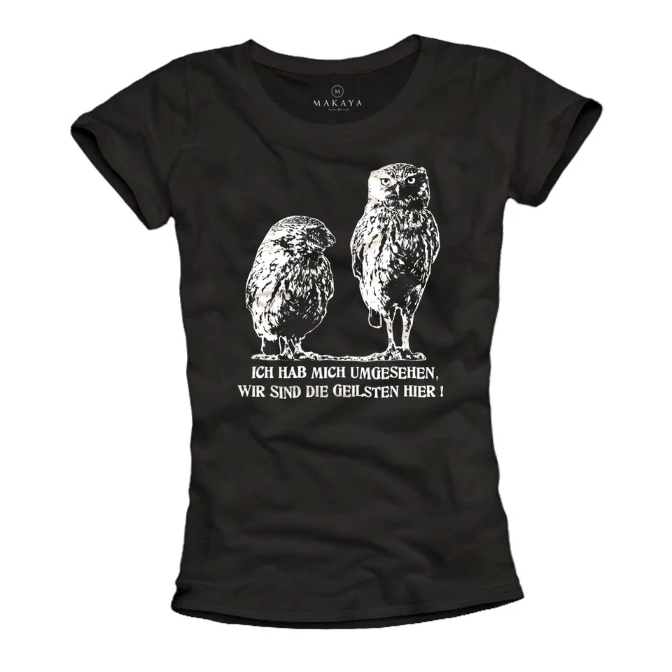 Lustige Damen Shirts Frauen Top schwarz Eule lustige Sprüche Funny coole Tops - Bild 1 von 1