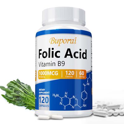 Folic Acid(With Vitamin B9) Capsules 1000mcg - Immune Support and Heart Health
