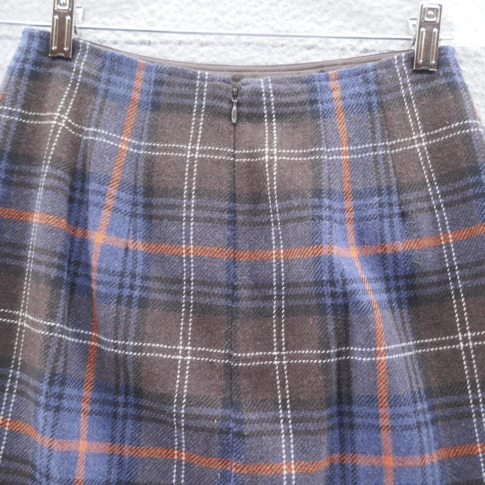 Cabi Womens Wool Blend Pencil Skirt 2 Blue Brown Tartan Plaid Pleated Ruffle Hem - Image 4 of 4