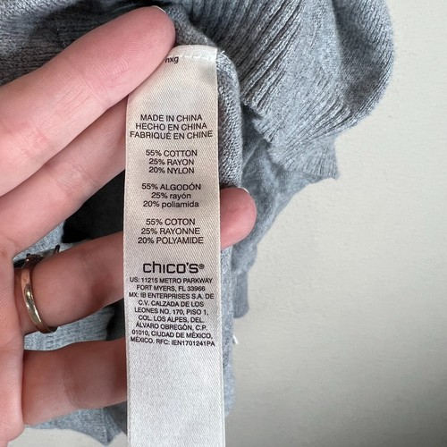 Chico's Womens Sweater Size 1 Gray Pullover Side Button Long Sleeve Knit Pockets - Picture 7 of 11