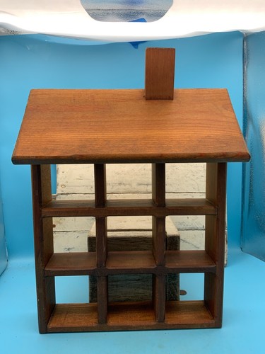 Vintage Wooden House Miniatures Shelf, Display Shadow Box, Handmade/Initialed