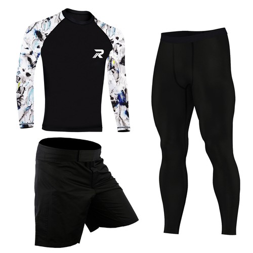 ROAR 3-Pc Set MMA Short BJJ Long Sleeve Rash Guard Grappling Compression Legging - Picture 13 of 14