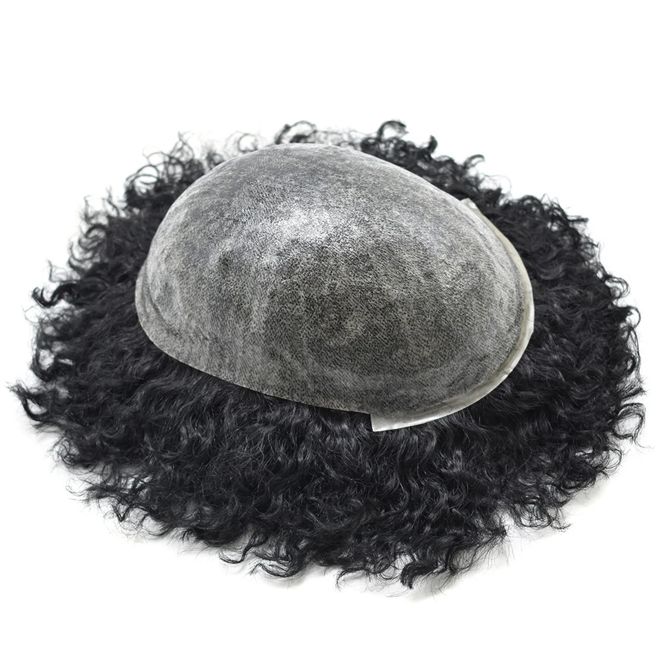 Afro Curl Mens Toupee Full Poly Skin Pu African American Human Hair Replacements - Image 4 of 4