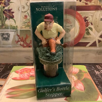 NEW~Perfect Solutions~ GOLFER S BOTTLE STOPPER ~Handpainted~Golfer Breaking Club