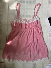 Victoria's Secret Chiffon Gown Medium Pink Ivory Lace Adjustable Straps sz Large