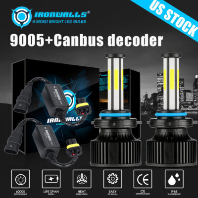 6-sides 9005 HB3 LED Headlight High Beam Kit 6000K 2800W 420000LM+Canbus Decoder