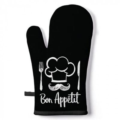 Ambiente Backhandschuh Bon Appetit Schwarz Modern Landhaus Küche Baumw 18x30 cm