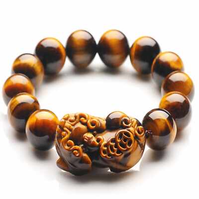 14mm Natural yellow tiger One brave Bracelet Buddhism Chakra Wear Women