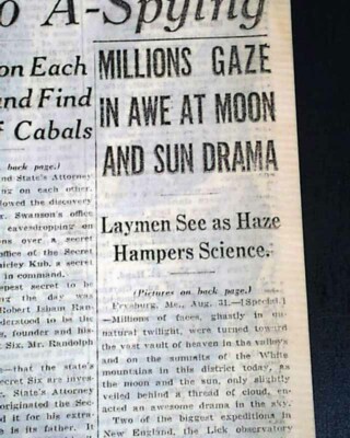 August 31, 1932 SOLAR ECLIPSE Moon Passes Between Earth & Sun 1932 Newspaper