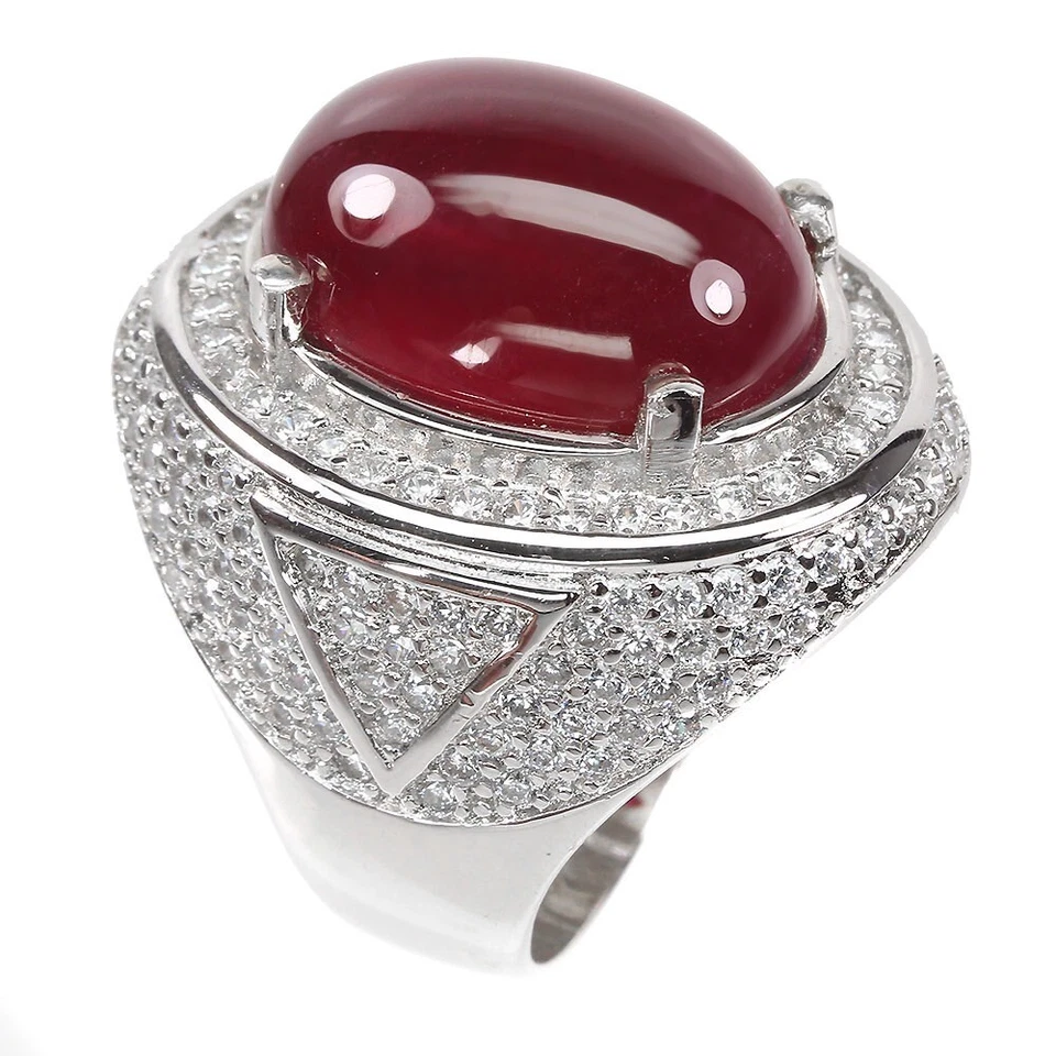925 Sterling Silver Ring Oval Ruby 18x13mm Simulated Cz Gemstone jewelry Size 9 - Image 3 of 4