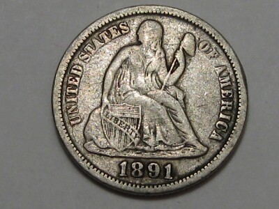 VF/XF 1891 US Seated Liberty Dime. #33 | eBay
