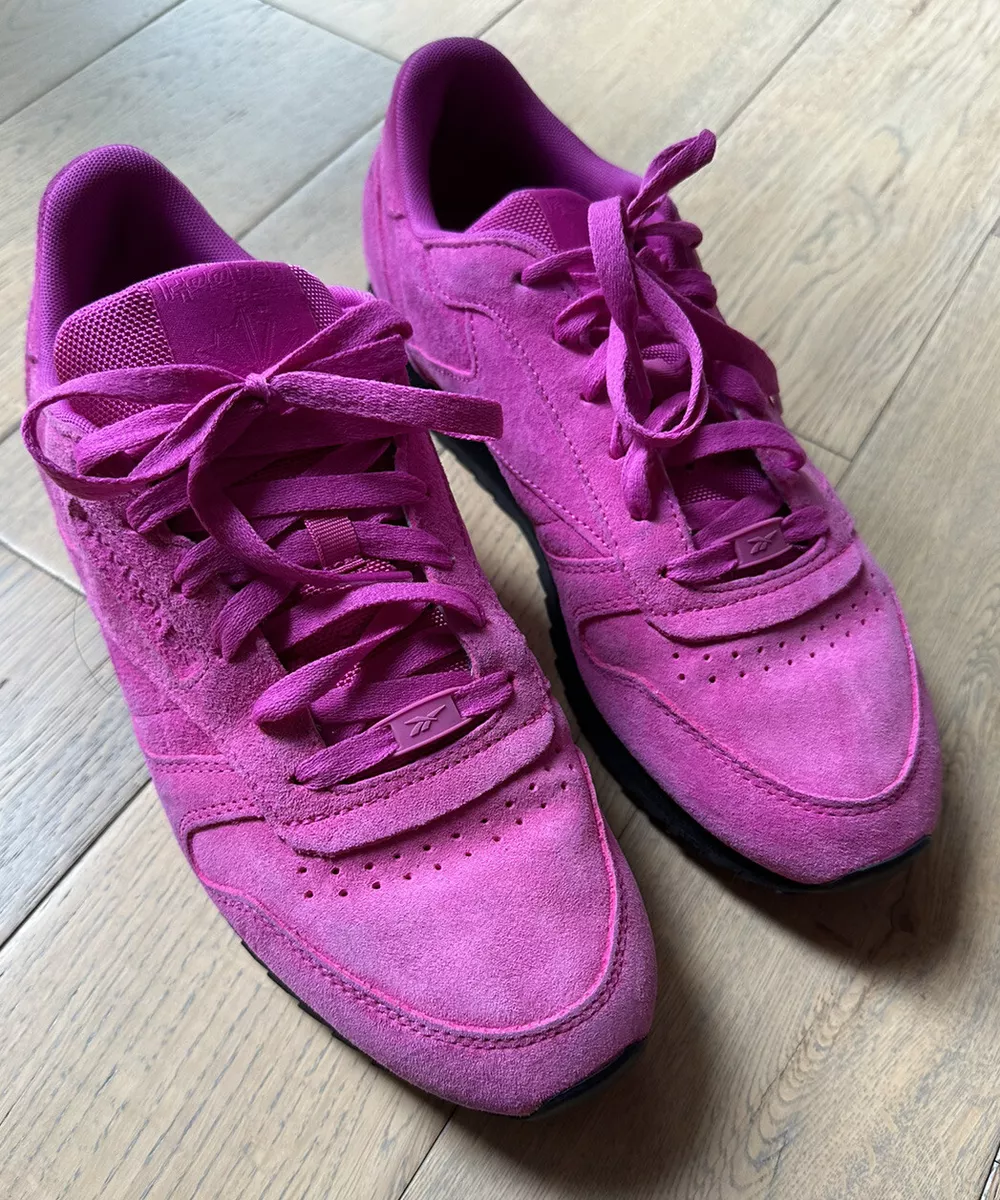 Reebok Womens Classic Neon Pink Suede Sneakers Black Sole Sz 10 eBay
