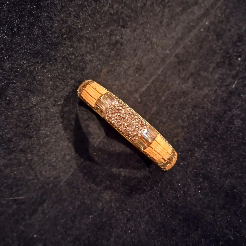 2 件复古铜/珊瑚圆形长方形水晶珠金手镯 BR025 — 第 2/4 张图片