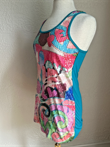 Custo Barcelona Top Sleeveless Sequined Bright Colors Size 4 - Picture 3 of 10