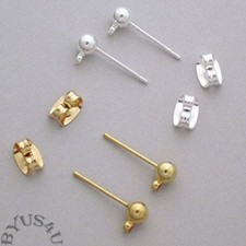 EARSTUD EARRING POST with EARNUTS 4mm FULL BALL with LOOP 48pcs