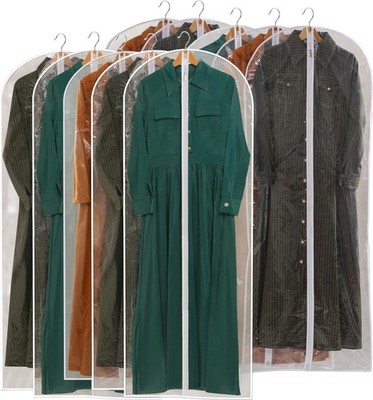 All Clear Garment Bags for Hanging Clothes, 60 Dress Bags for Gowns Long, Plasti