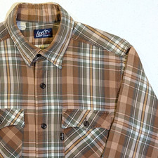 Vintage 80's Levi's Flannel Men's M Brown Plaid Western Outdoor Grunge Made USA