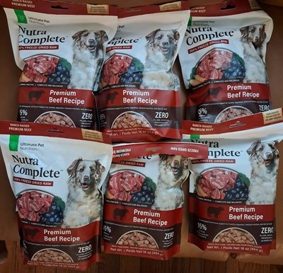 Nutra Complete 100% Freeze Dried Dog Food 16 oz Premium Beef - 6 Sealed Bags