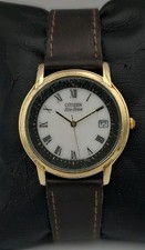 Citizen Eco-Drive GN-4-S Roman Numeral White Dial Date Gold Tone Pre-Owned