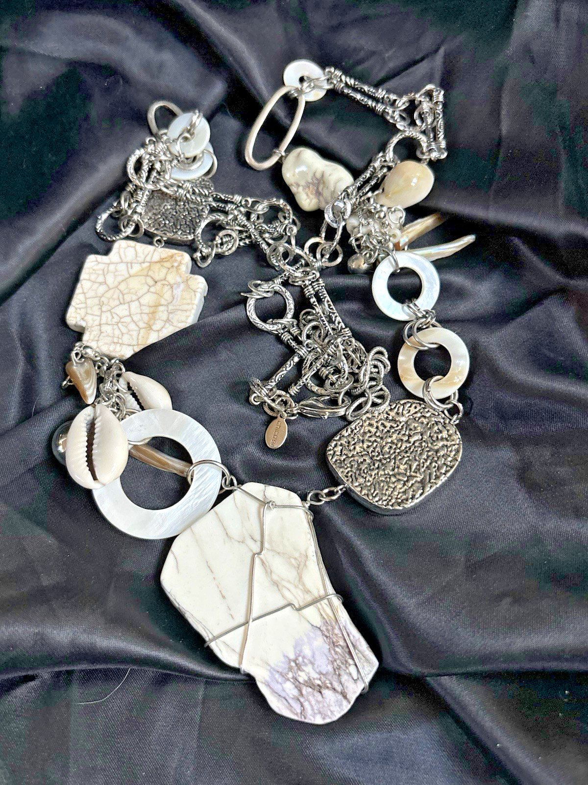 Statement Chico's Long Necklace Wire Wrap Stone C… - image 3