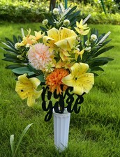 Artificial Liles Mums Daises Flowers Cemetery Grave Arrangement Decor Memorial