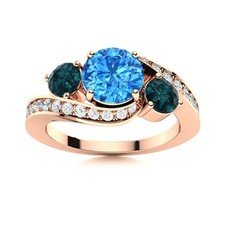 Swiss Blue Topaz  London Blue Topaz 925 Silver Rose Plated Three Stone Ring