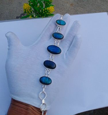 Natural Labradorite Gemstone Bracelet 925 Sterling silver Handmade Jewelry