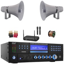 Pyle PD1000BA Bluetooth MP3 Receiver, 2x 12.7" 60W RMS Gray Speakers, VHF Mic