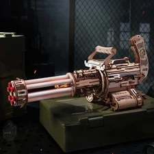🔥 ROKR 3D Wooden Machine Gun Puzzle – Rotating Barrel, LED Light, DIY Toy