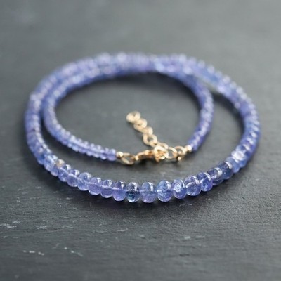 Natural Blue Tanzanite Smooth Rondelle 3-4MM Gemstone Beaded Long Necklaces 24''