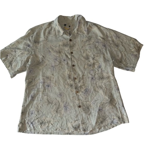 Banana Cabana Herren Größe XL 100% Seide Hawaii Tropical Camp Hemd Kurzarm