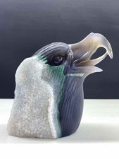 1pc Natural agate geode quartz carved eagle skull crystal Healing decor gift