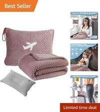 Luxury 3-in-1 Travel Pillow Blanket Set - Compact 280 GSM Pink Comfort