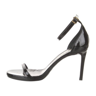 Saint Laurent Black Patent Leather Strap Sandals Heels Size 36 Fits 36.5/37**