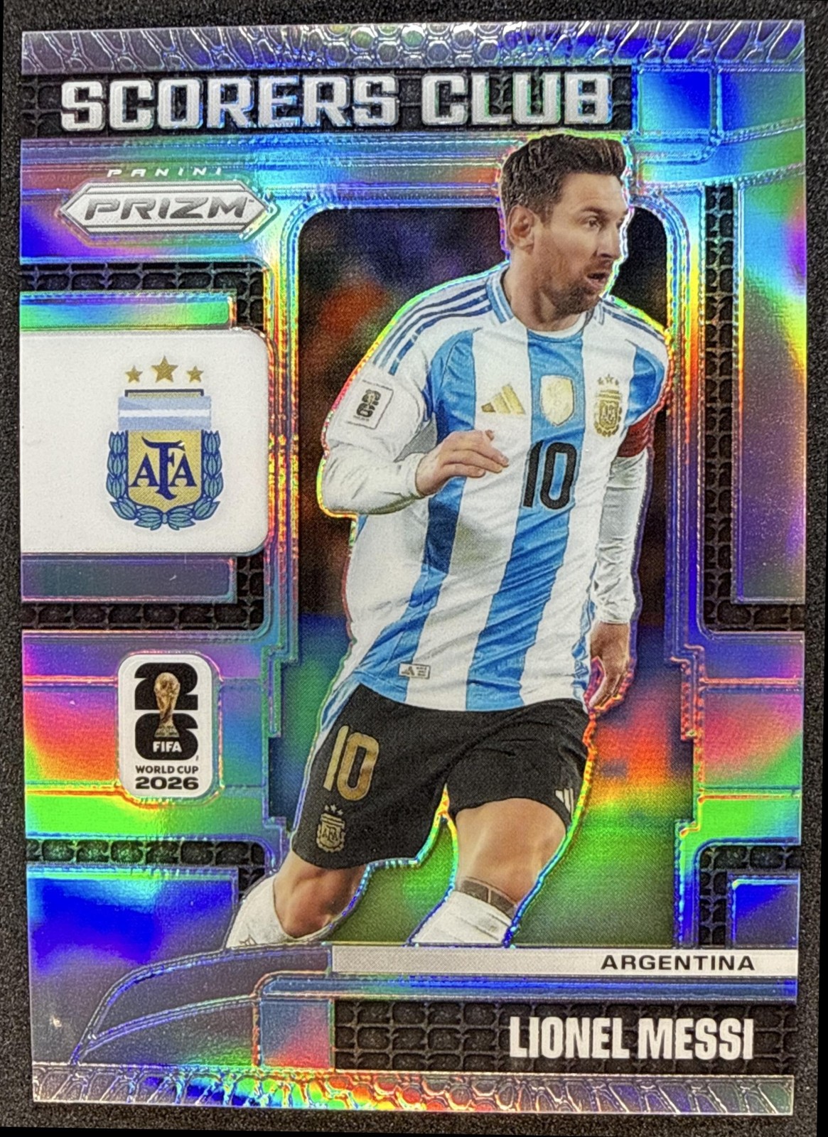 2026 Panini Prizm World Cup Lionel Messi #15 Scorers Club Silver Argentina view 1