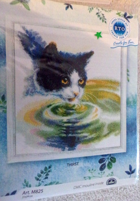 W26 NEW RTO ''THIRST'' ART M825 CAT COUNTED CROSS STITCH KIT AIDA 16