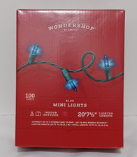 New Wondershop 100 Blue Mini Lights 20' 7.5" Indoor Outdoor Green Wire