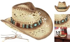 Men's Women's Straw Cowboy Hat Cowgirl Woven Sun Hat Western One Size Beige-a
