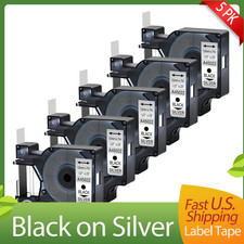 5PK Black on Silver 12mm Label Tapes For Dymo 45022 D1 LabelWriter 400 450 Duo