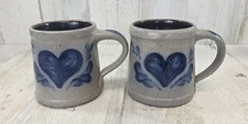 Rowe Pottery Salt Glaze Mugs Heart Design Vintage 1995 1999 (A)