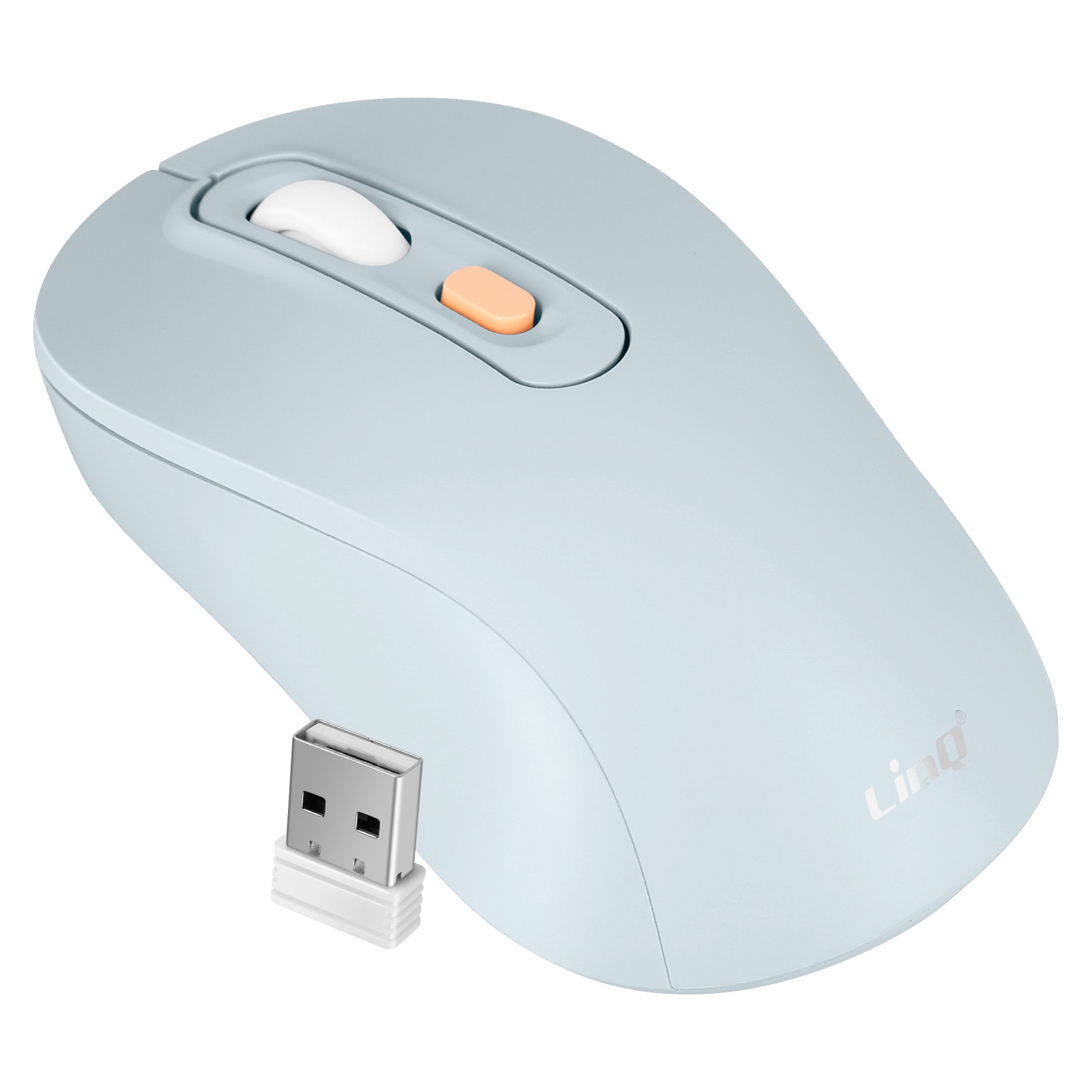 Souris sans fil LinQ bleu pâle avec double connexion Bluetooth et WiFi pour ordinateur